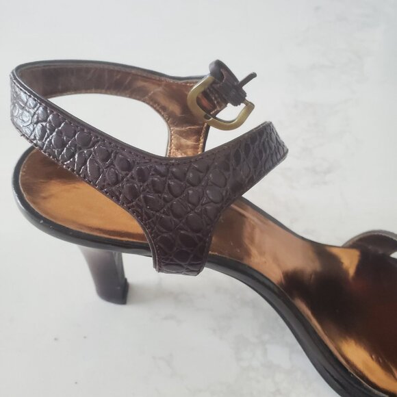 Etienne Aigner Brown Croc Embossed Women's Strappy Leather Sandal sz. 9.5M - Picture 12 of 16